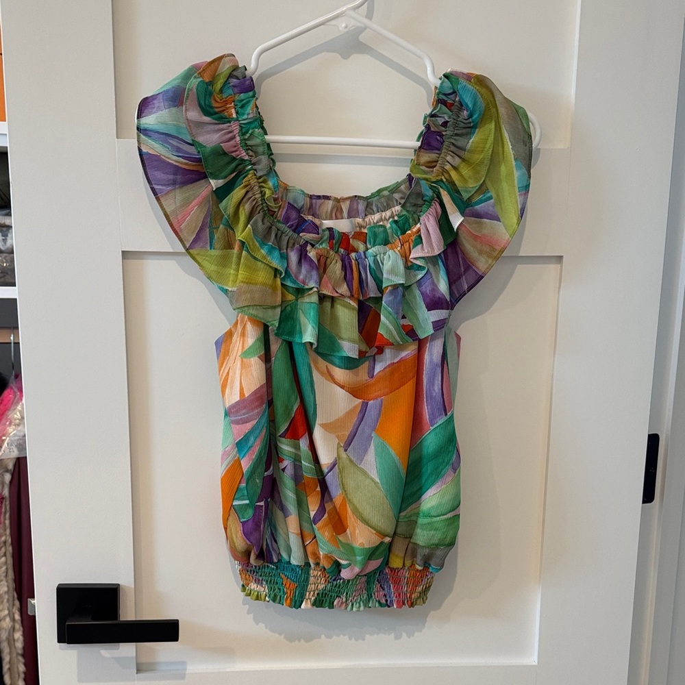 Lavender Brown Multicolor Ruffled Blouse